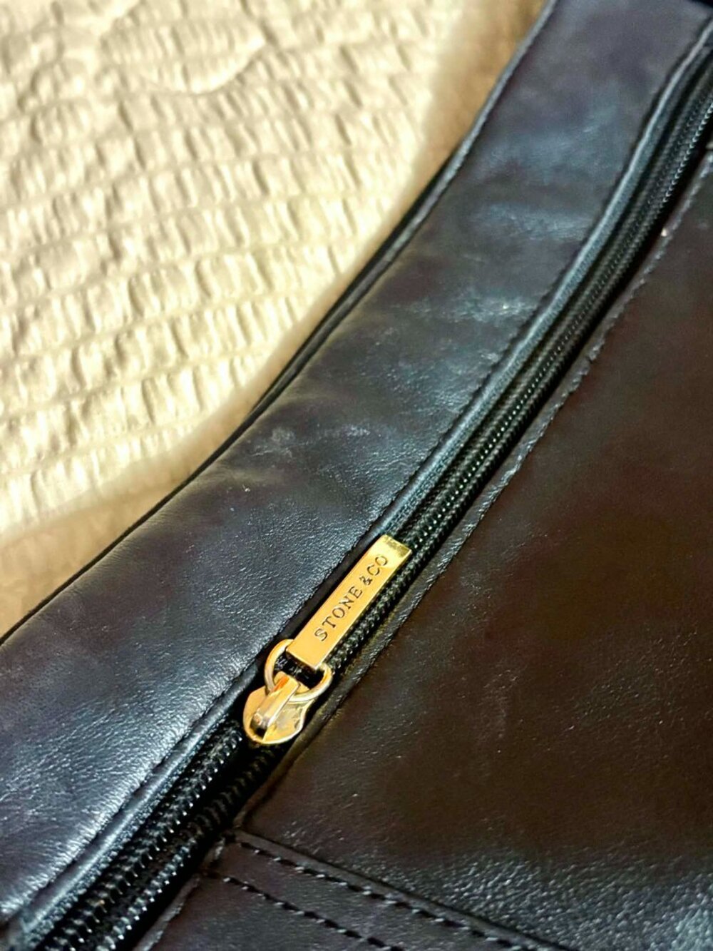 Stone & Co Black Purse Gold Zippers Multi-Pocket Shoulder Bag
